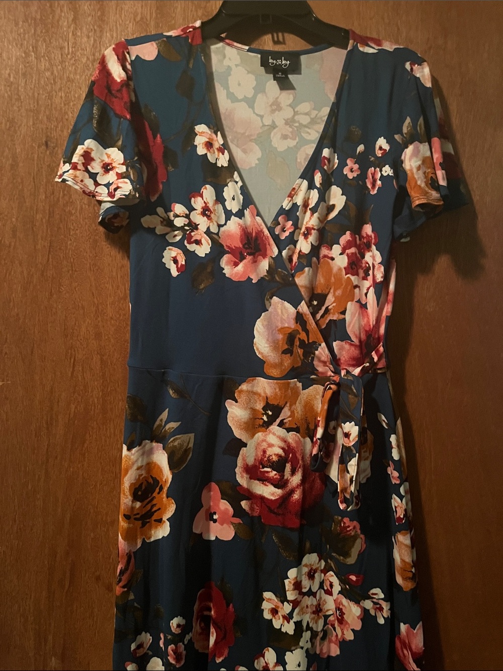 by & by Navy Floral High-Low Wrap Dress - Picture 3 of 4